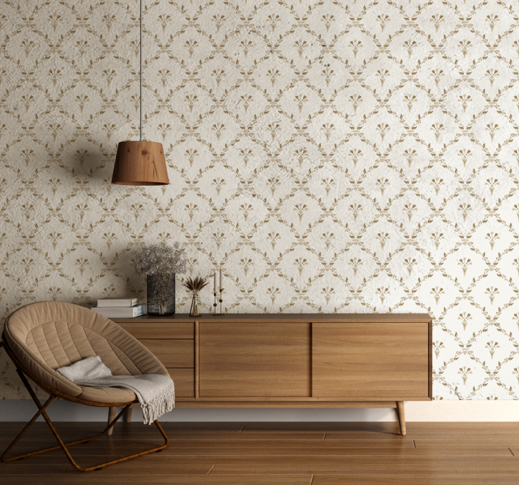 hexagonal floral pattern Beige Wallpaper - TenStickers