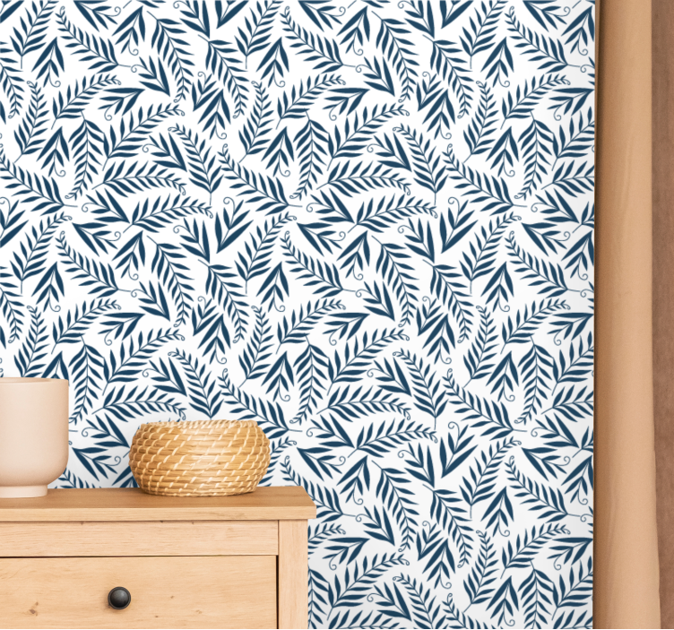 Grey botanical motif leaf wallpaper - TenStickers