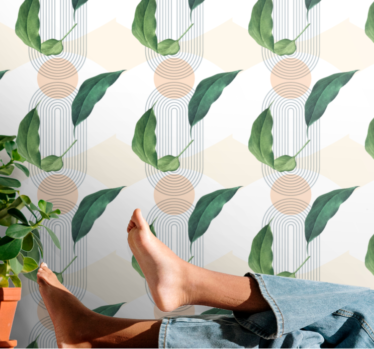 Leafy Geometric leaf wallpaper - TenStickers