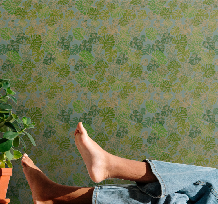 Monstera green motif leaf wallpaper - TenStickers