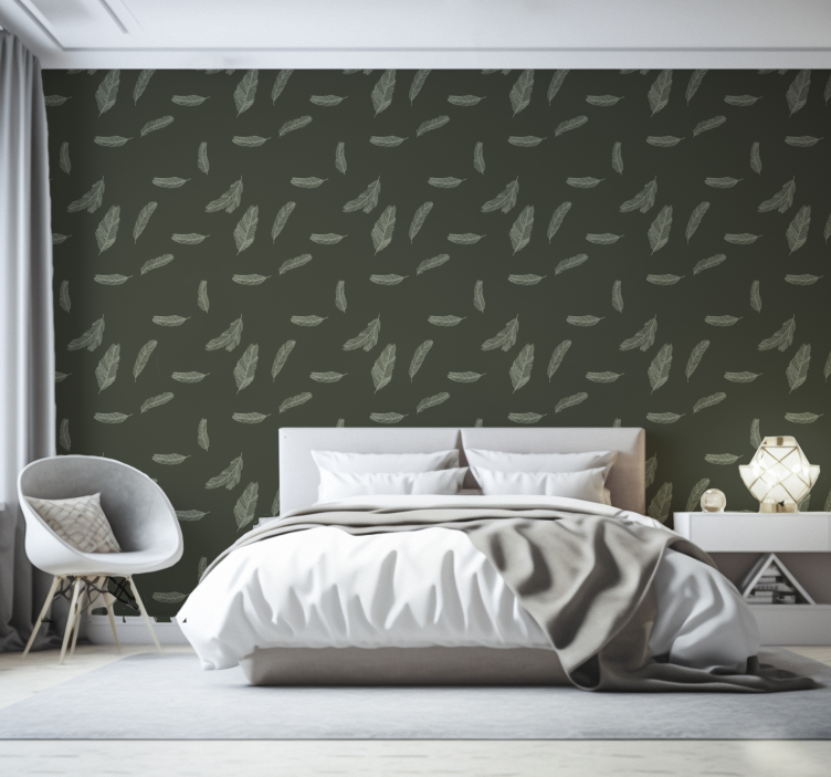 Minimalist Green Feathers Design Wallpaper - TenStickers