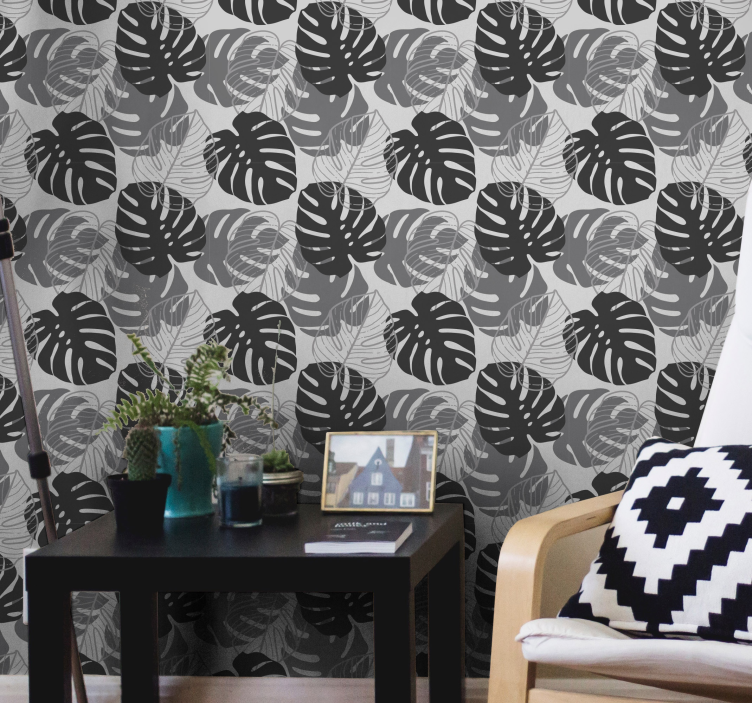 Monochrome Leaf Pattern leaves wallpaper - TenStickers