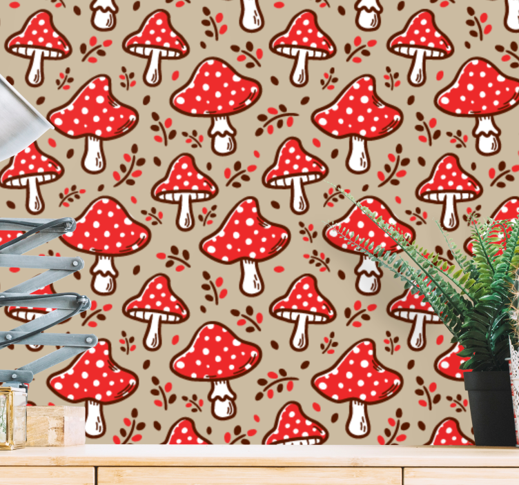 Mushroom Pattern art wallpaper - TenStickers