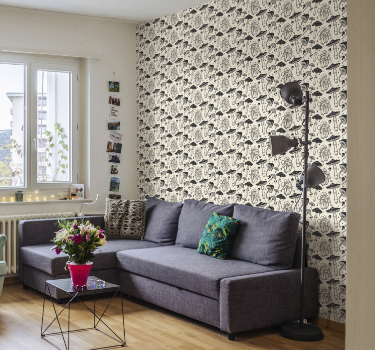 Mushroom pattern on beige background wallpaper - TenStickers