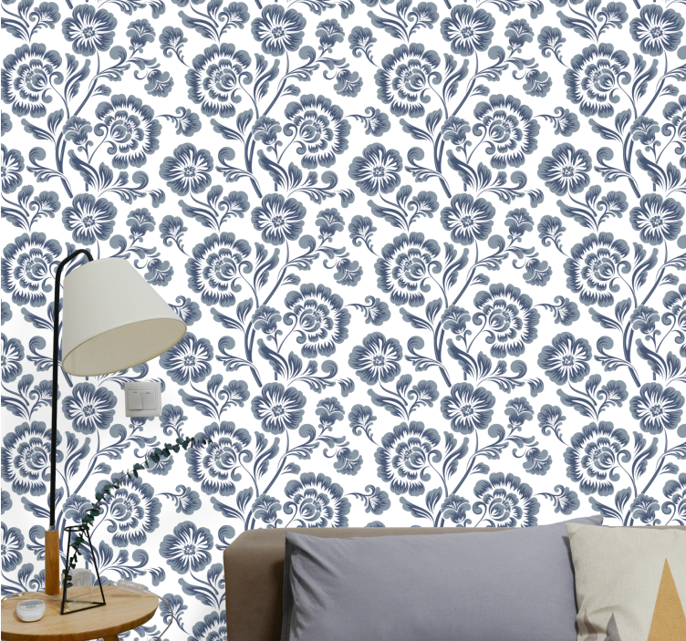 Navy elegant print floral wallpaper - TenStickers