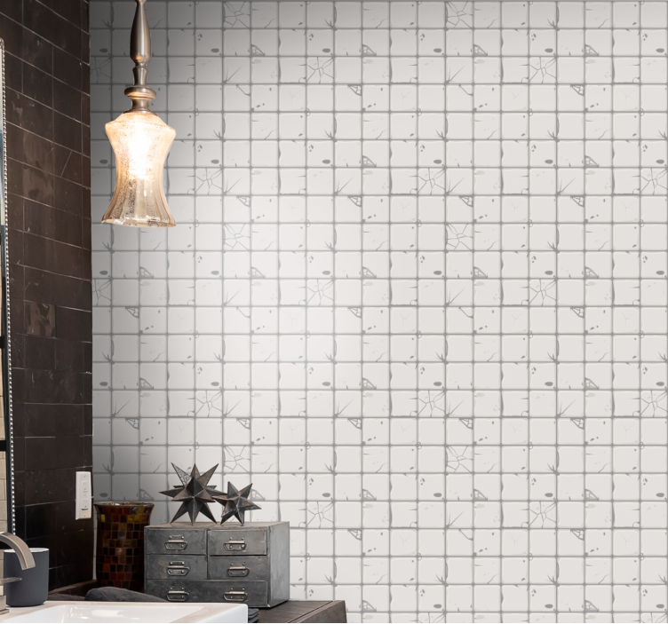 Old White Tile Wall Tile Wallpaper - TenStickers
