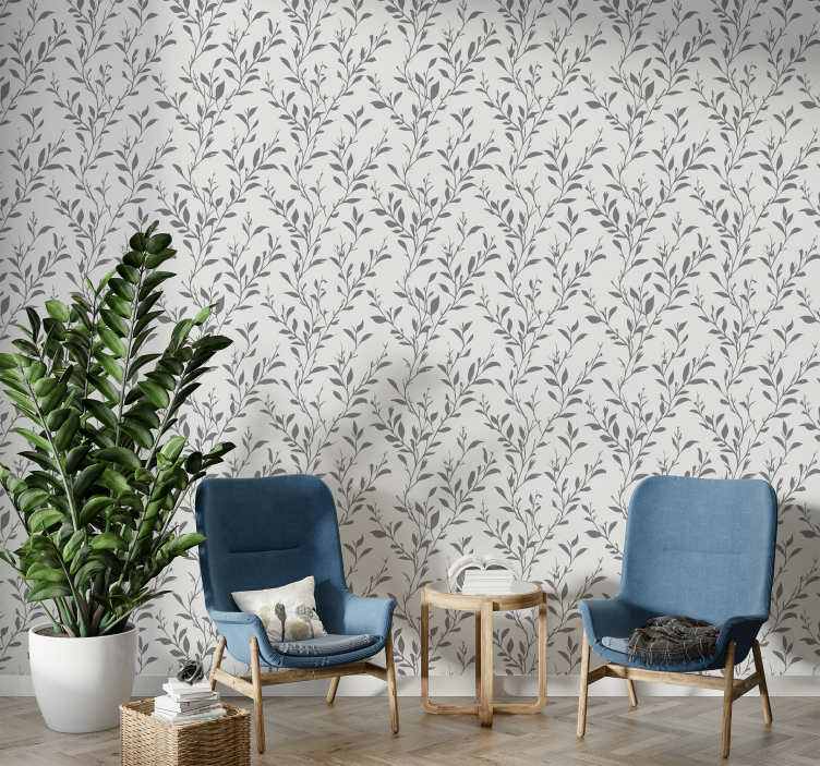 Olive leaves Grey Wallpaper - TenStickers
