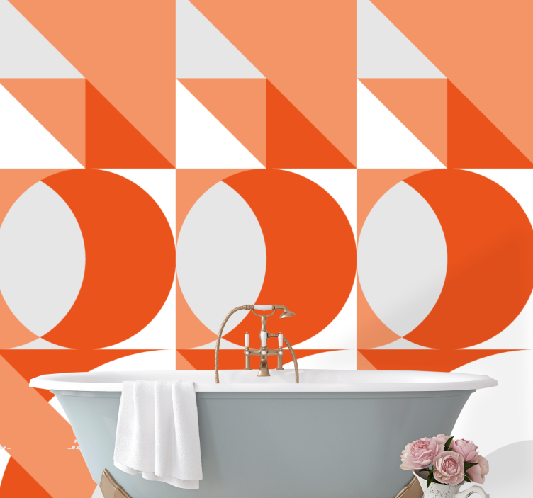Orange white color block Living Room Wallpaper - TenStickers