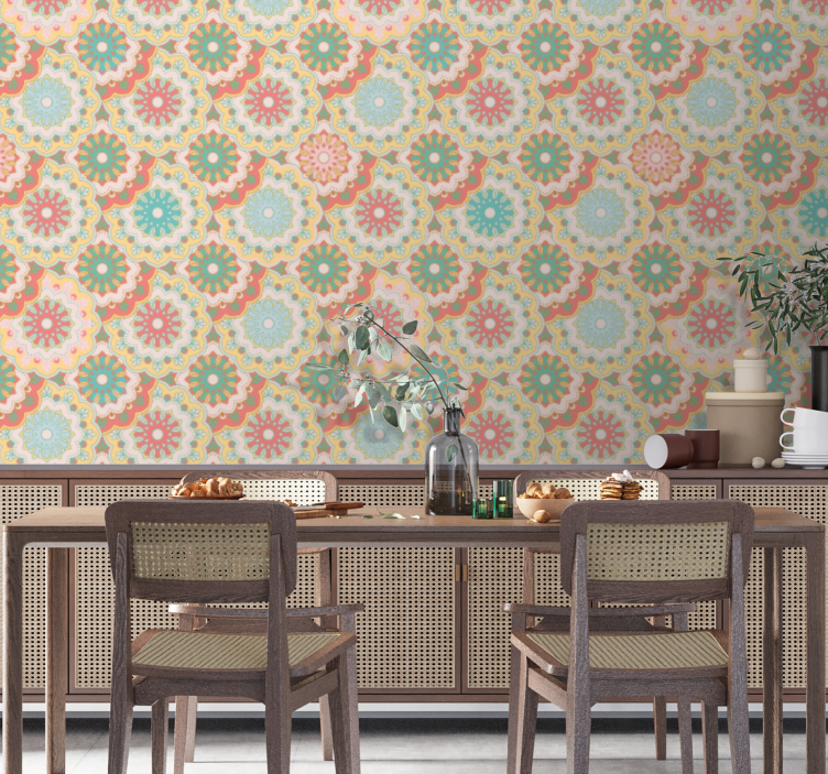 Ornate circular design floral wallpaper - TenStickers
