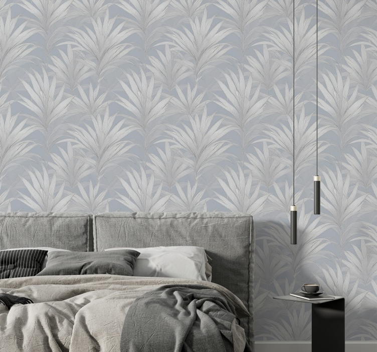 Palm leaves Grey Wallpaper - TenStickers