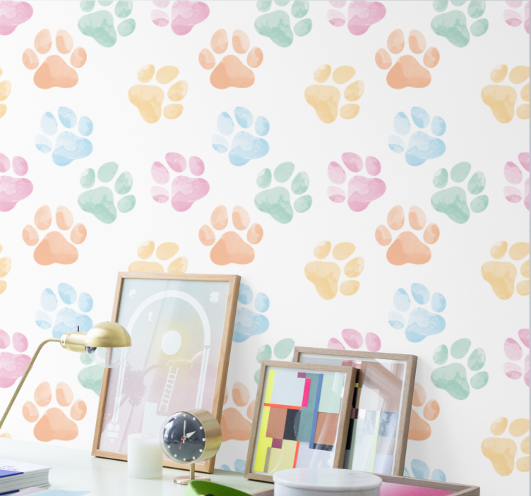 Pastel Paw Prints dog wallpaper - TenStickers