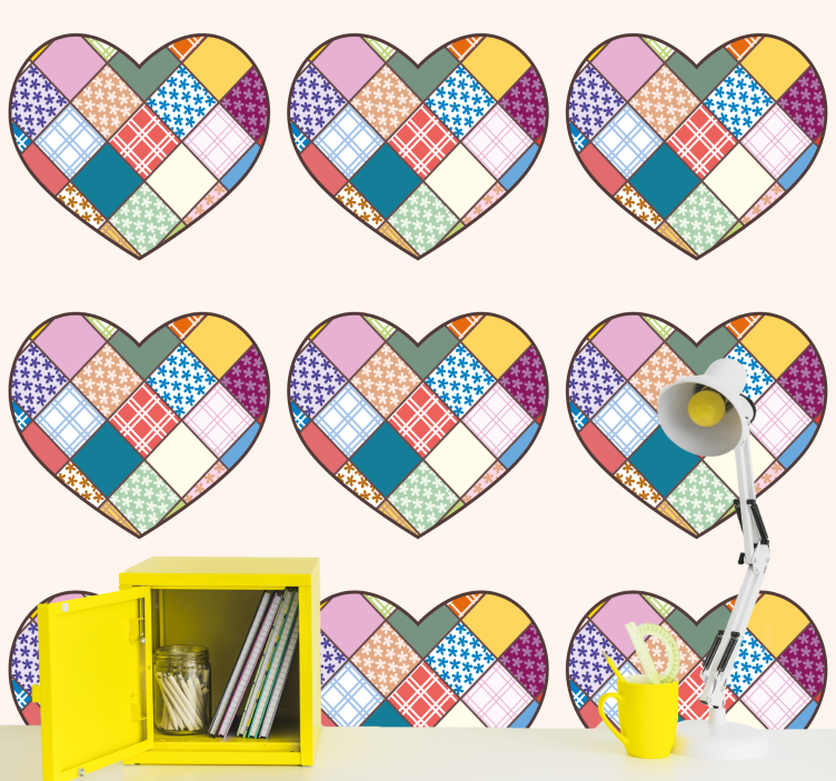 Patchwork Heart Design floral wallpaper - TenStickers