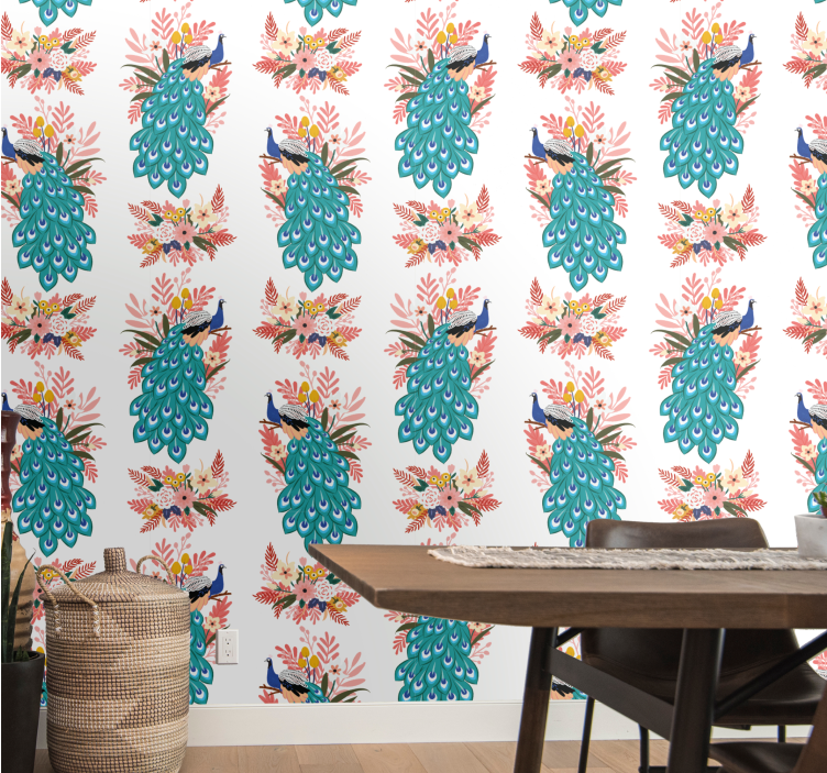 Peacock Motif birds wallpaper - TenStickers