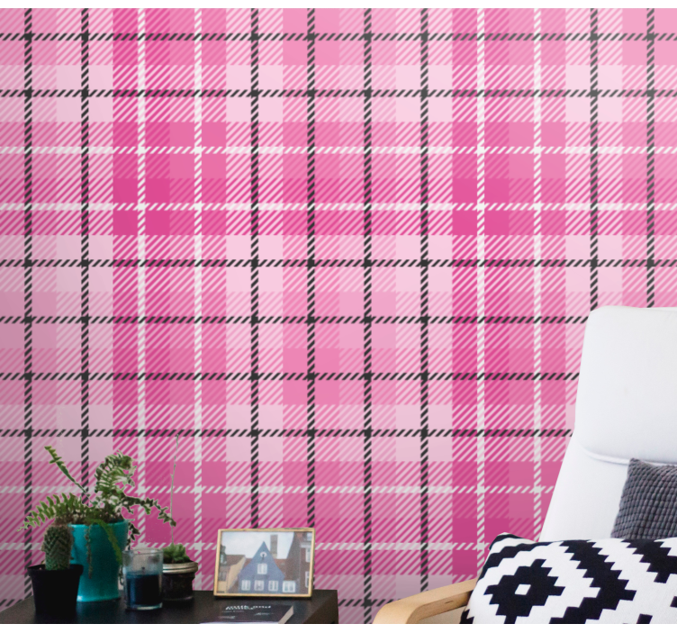 Pink Tartan Pattern square wallpaper - TenStickers