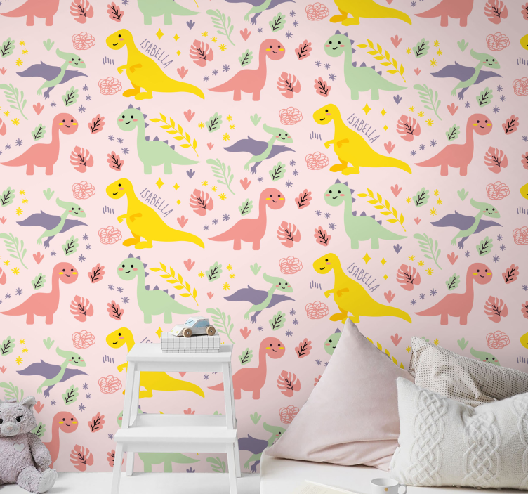 Playful dinosaur theme nursery wallpaper - TenStickers