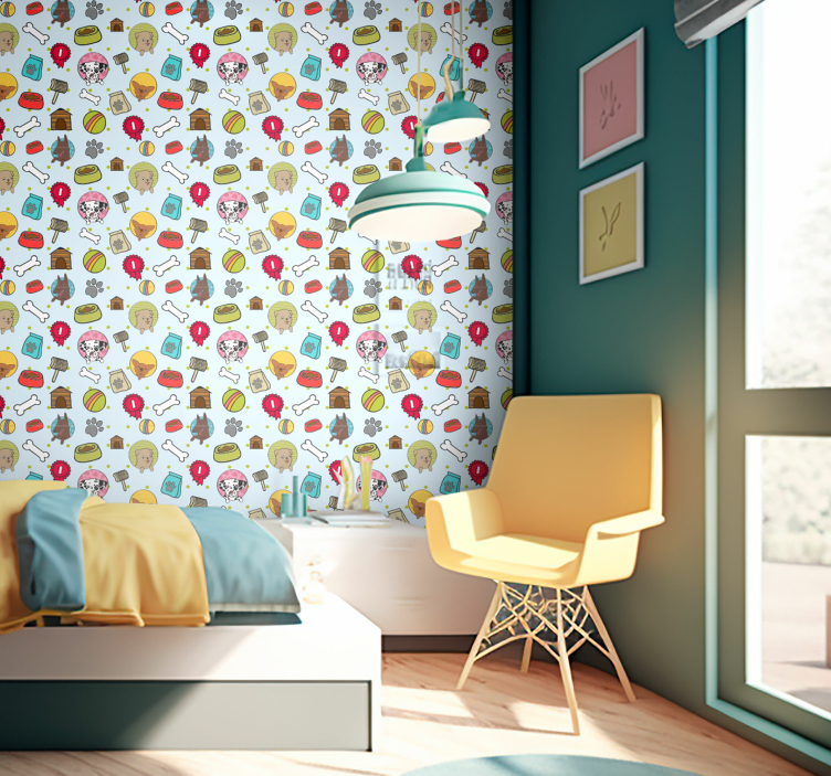 Playful Pup Motifs dog wallpaper - TenStickers