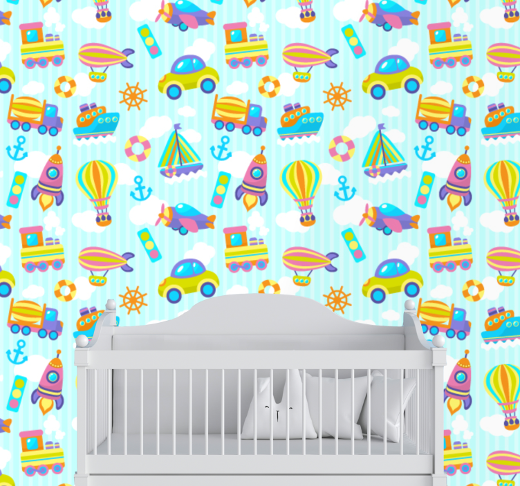 Playful Transport kids wallpaper - TenStickers