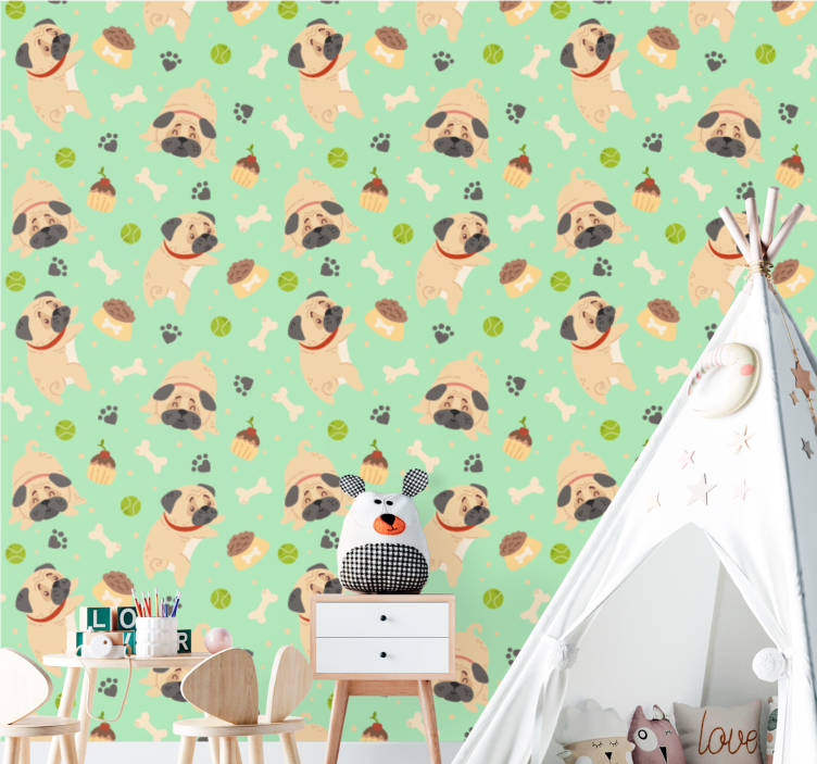 Pug Pattern Play dog wallpaper - TenStickers