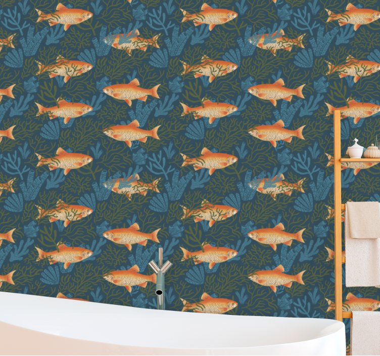 Realistic blue and orange motif fish wallpaper - TenStickers