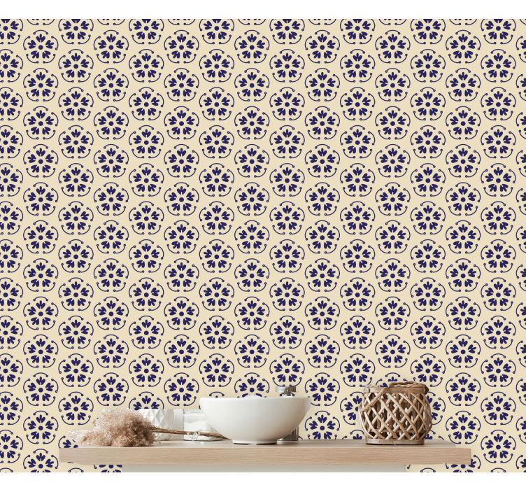 Round blue motifs floral wallpaper - TenStickers