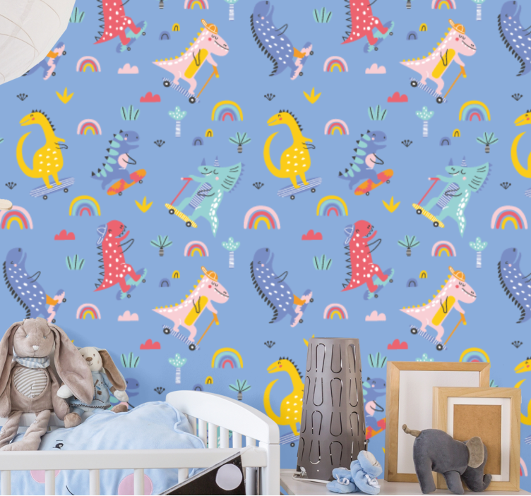 Skating Dinosaurs dinosaur wallpaper - TenStickers