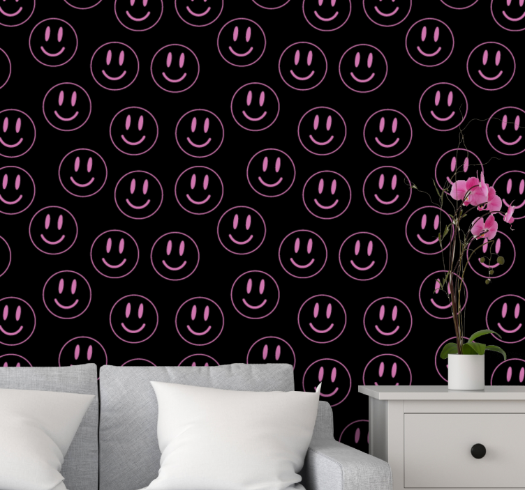 Smiley Face Pattern living room wallpaper - TenStickers