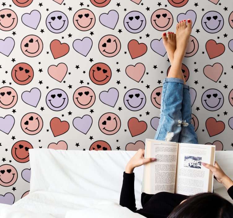 Smiley heart motif teens wallpaper - TenStickers