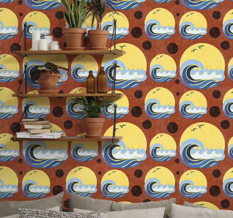 Sun, Beach and Wave Geometric shape wallpaper - TenStickers