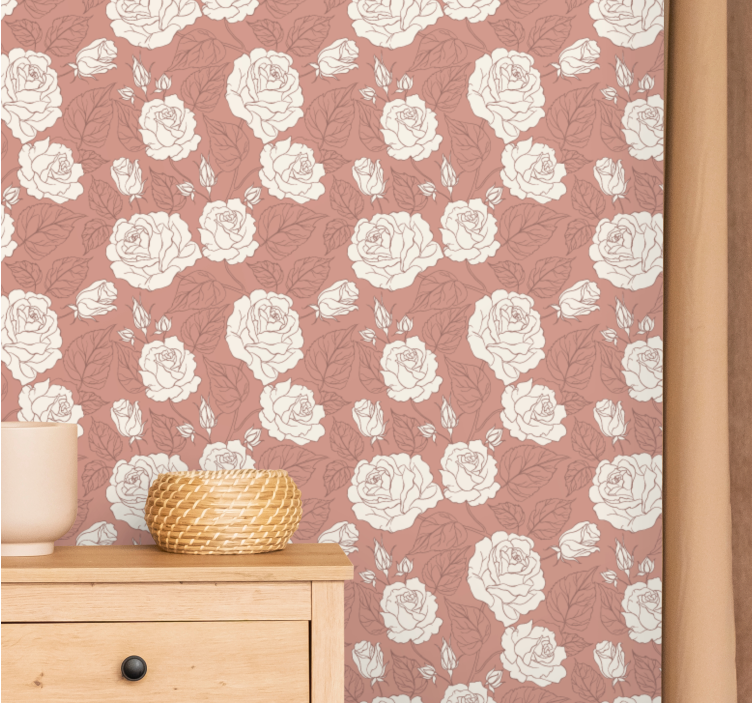 Terracotta big roses flower wallpaper - TenStickers