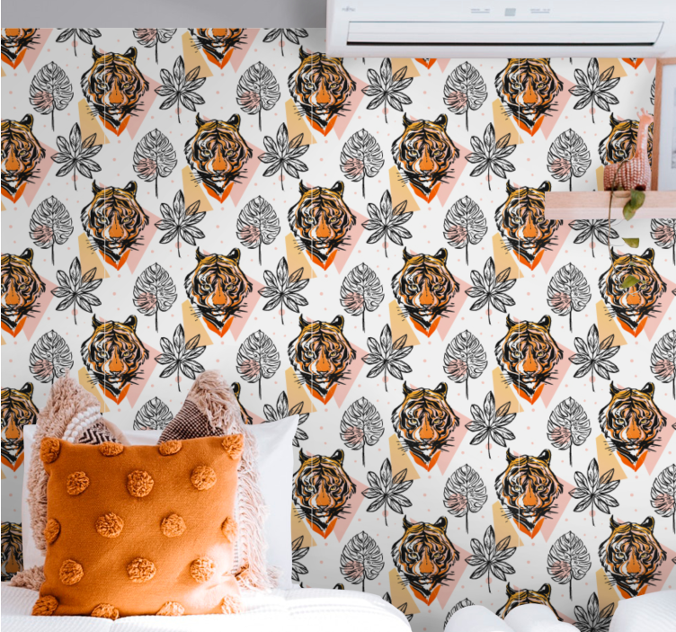 Tiger pattern hand drawn wallpaper - TenStickers