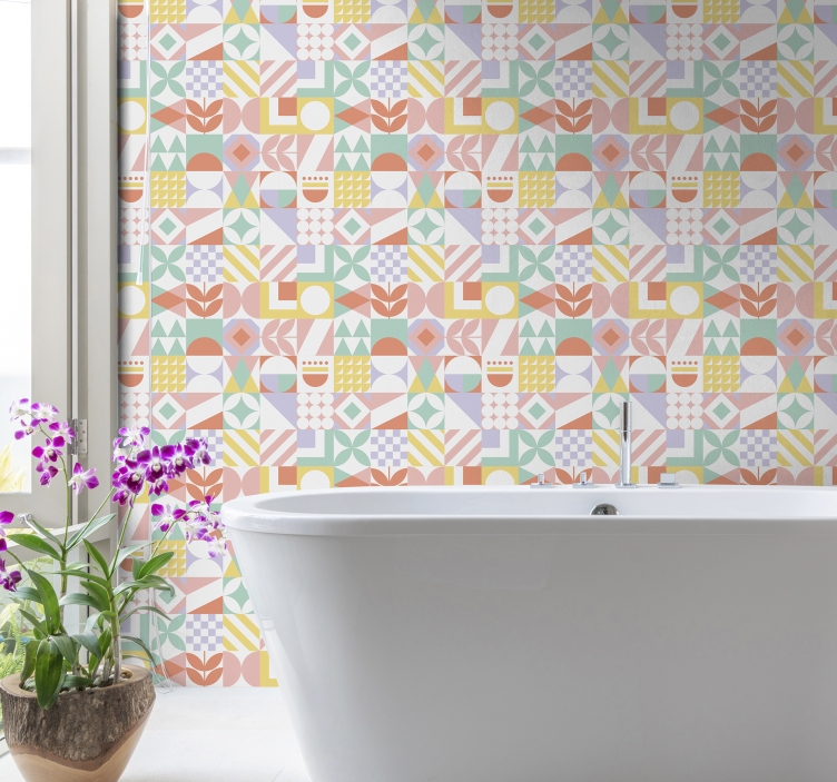 Tile effect wallpaper unusual shapes - TenStickers