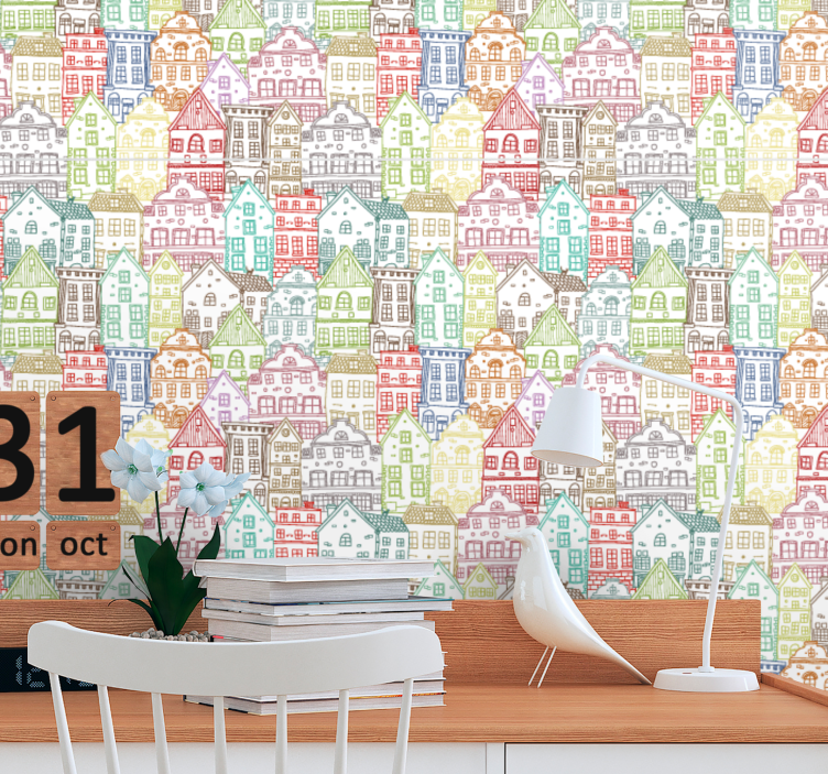 Townhouse Pattern city wallpaper - TenStickers