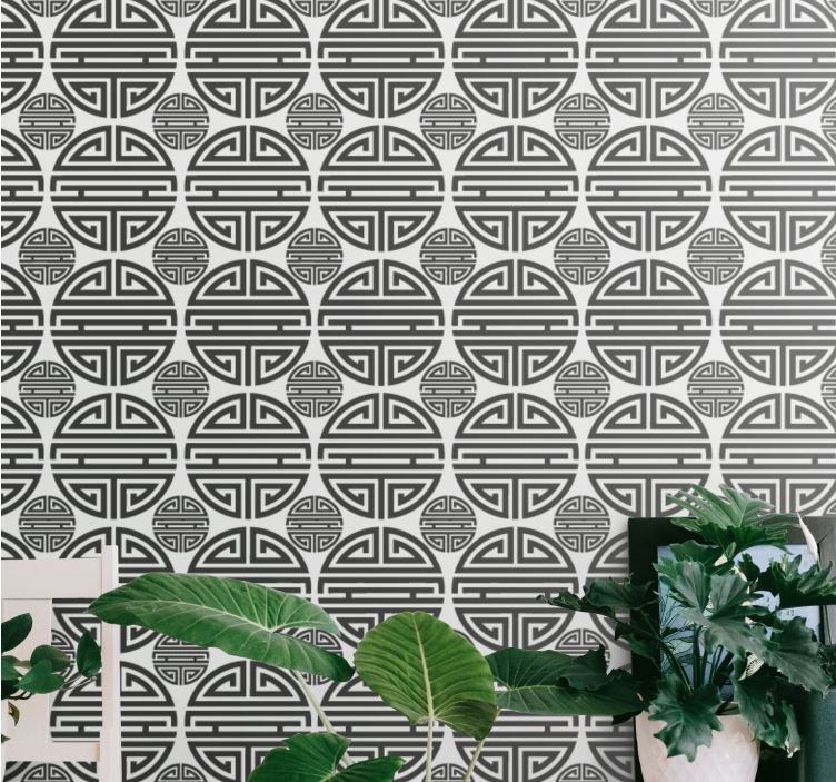 Tribal black and white pattern wallpaper polka dots - TenStickers