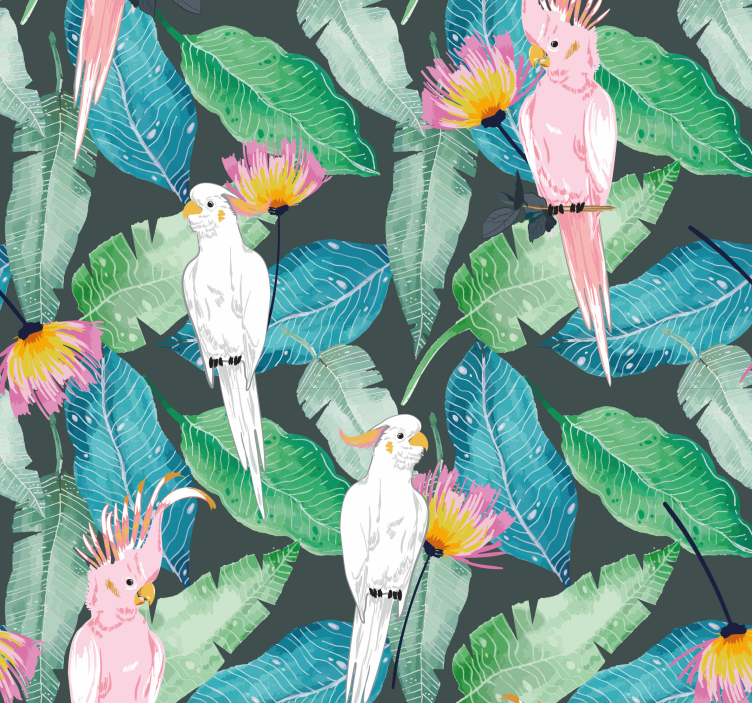Tropical birds and leaves wallpaper - TenStickers