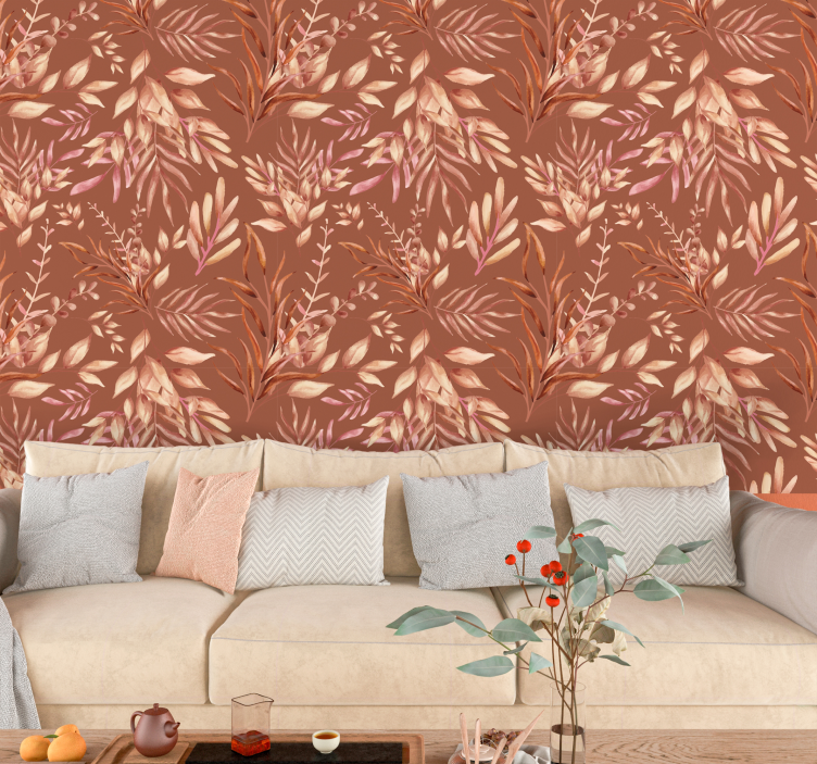 Tropical plants terracotta wallpaper - TenStickers