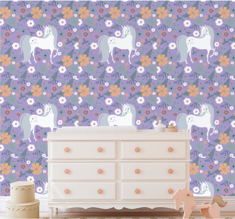 Unicorn Floral Pattern animal wallpaper - TenStickers