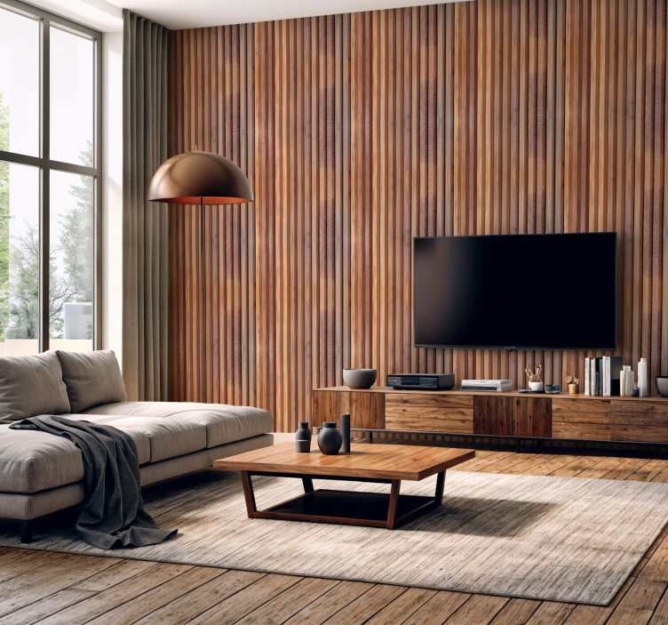 Vertical Wood Planks Living Room Wallpaper - TenStickers