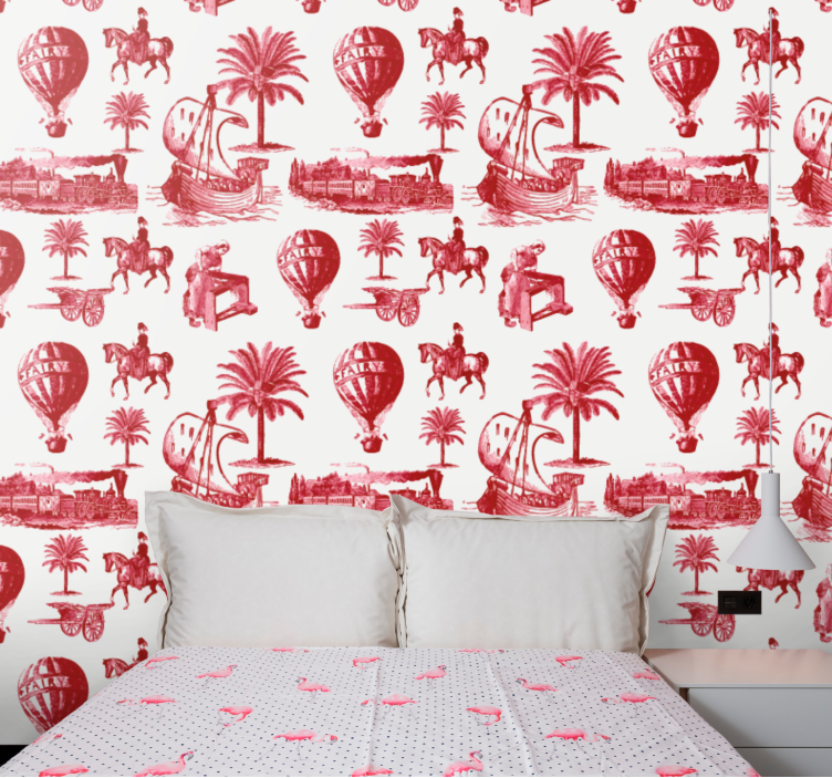 Vintage wallpaper featuring nostalgic travel scenes - TenStickers