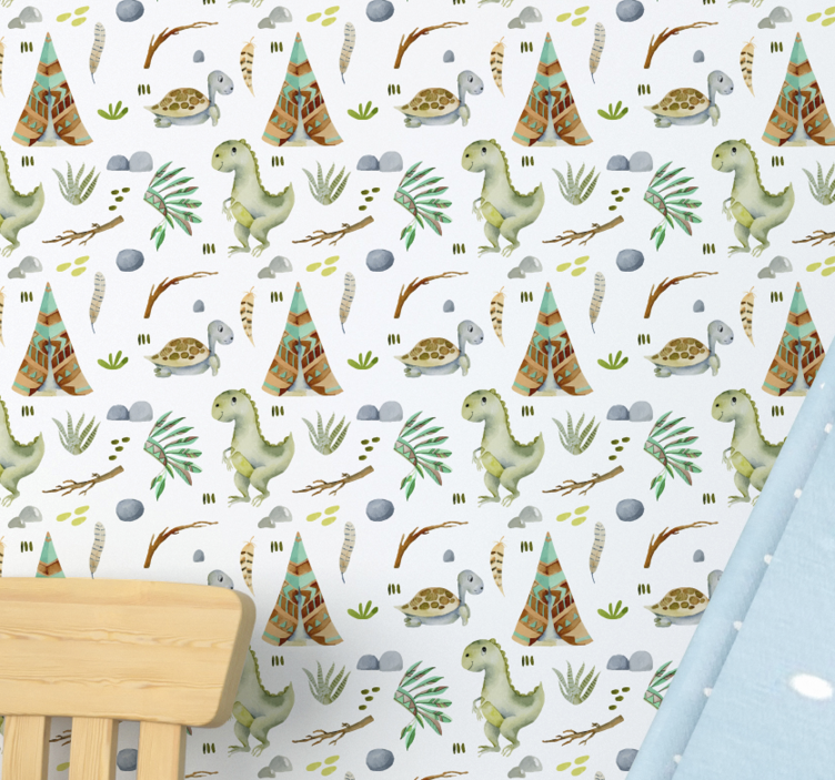 Watercolor dinosaurs Childrens Wallpaper - TenStickers