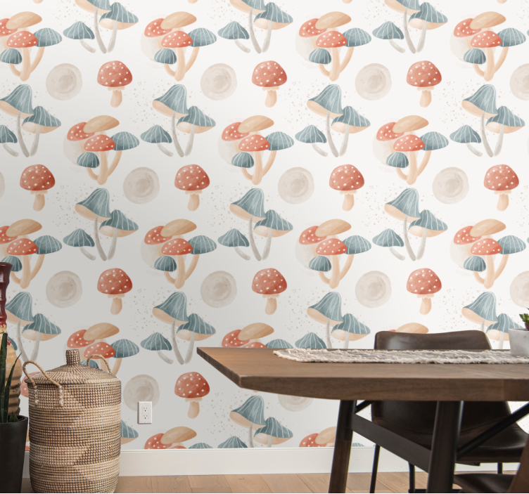 Watercolor mushroom pattern Hallway wallpaper - TenStickers