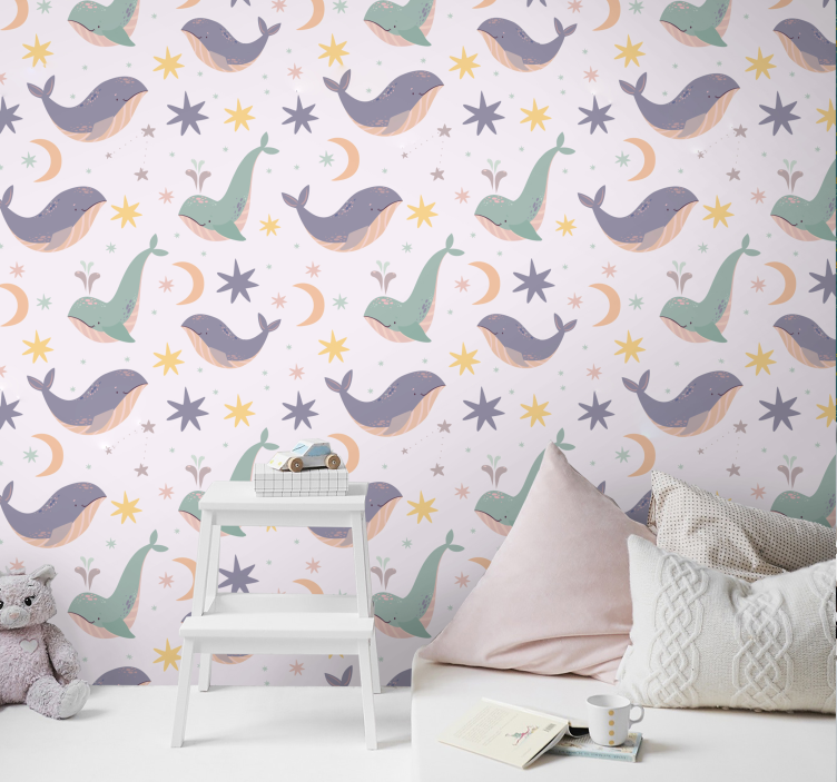 Whimsical Whale Patterns animal wallpaper - TenStickers