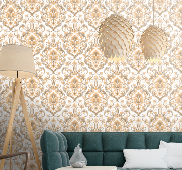 White and gold mandala-style Classic Wallpaper - TenStickers