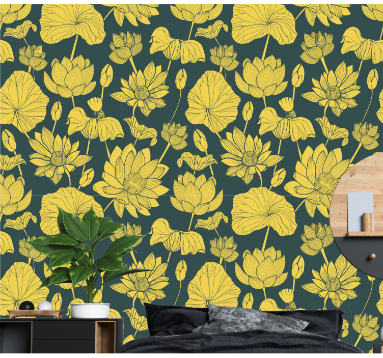 Yellow blooming lotus flower wallpaper - TenStickers