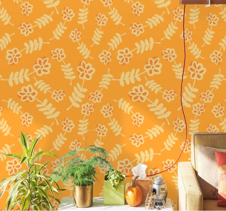 Yellow vibrant sprigs floral wallpaper - TenStickers