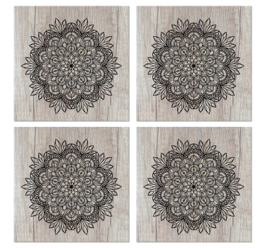 Tile wallpaper black mandala on wood - TenStickers