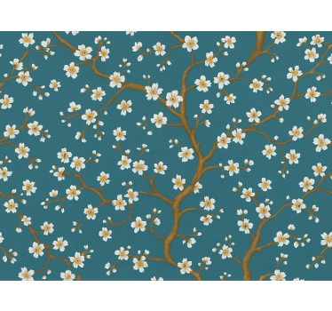 Flower wallpaper golden blossom teal - TenStickers
