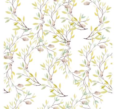 Flower wallpaper original watercolor green leaves - TenStickers