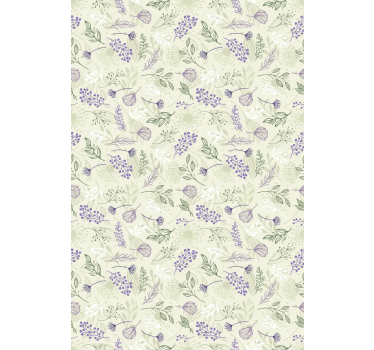 Flower wallpaper purple flowers on green background - TenStickers
