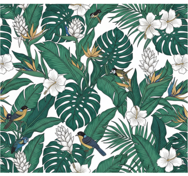 Flower wallpaper jungle petrol green pattern - TenStickers