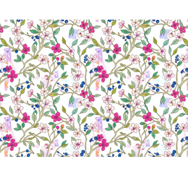 Flower wallpaper colourful blooming branches - TenStickers